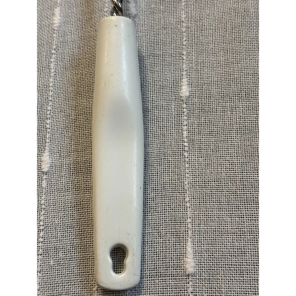 Vintage White Handle Spring Coil Wire Whisk Primitive Egg Beater Farmhouse EUC